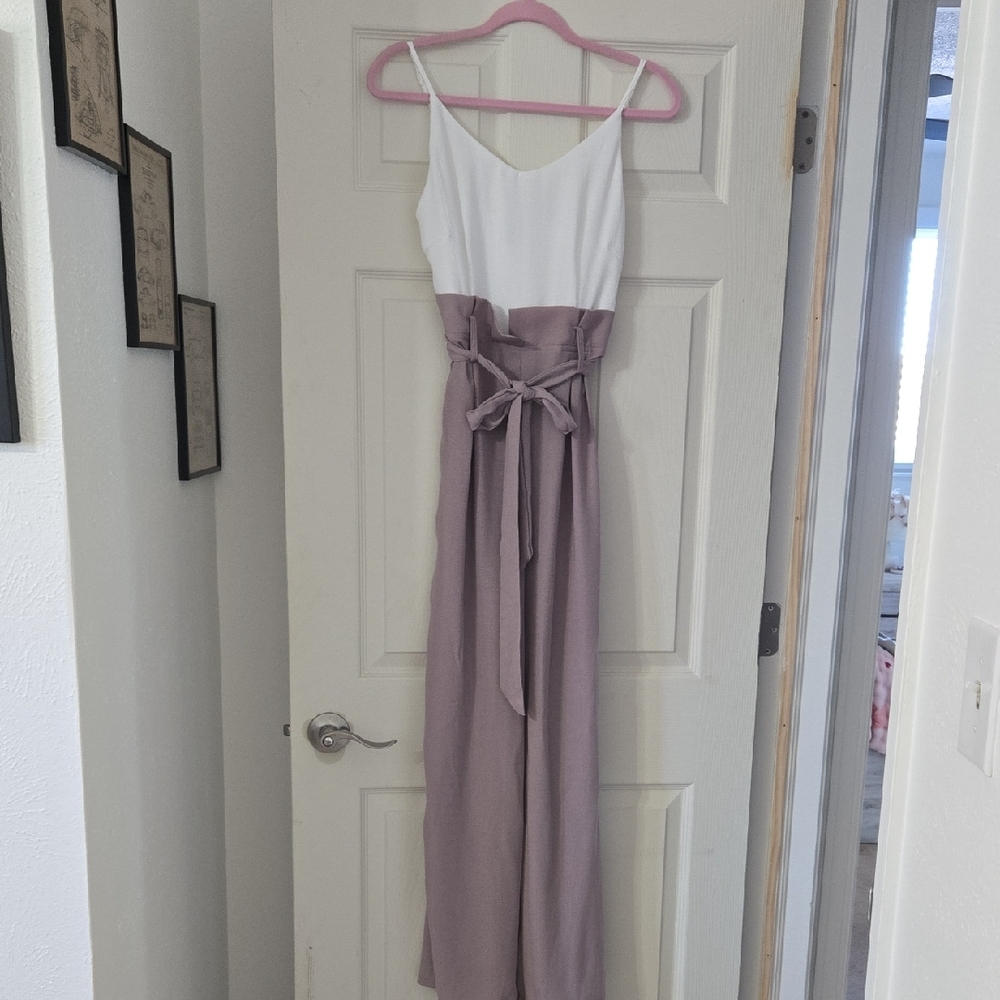 Fashion Nova White And Mauve Paperbag Waist Jumpsuit